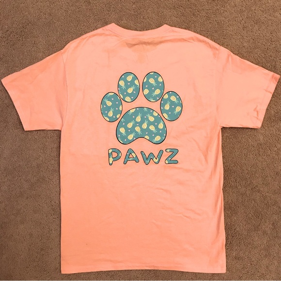 Hanes Pawz Graphic Tee Adult Size Medium Peach Turquoise Paw Print Unisex - Picture 1 of 6